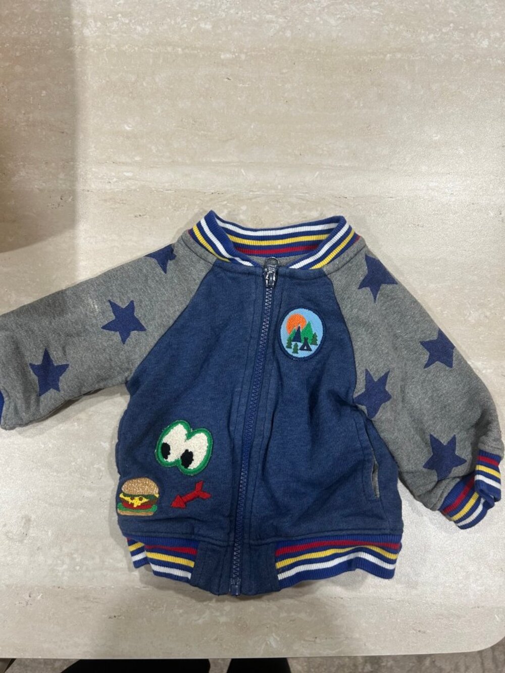 Hanna Andersson French Terry Dragon Varsity Jacket Blue Grey 6-12M